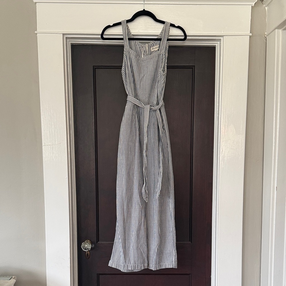 Striped Sleeveless Madewell Muralist Wide Leg Maxi Jumpsuit in Blue/White